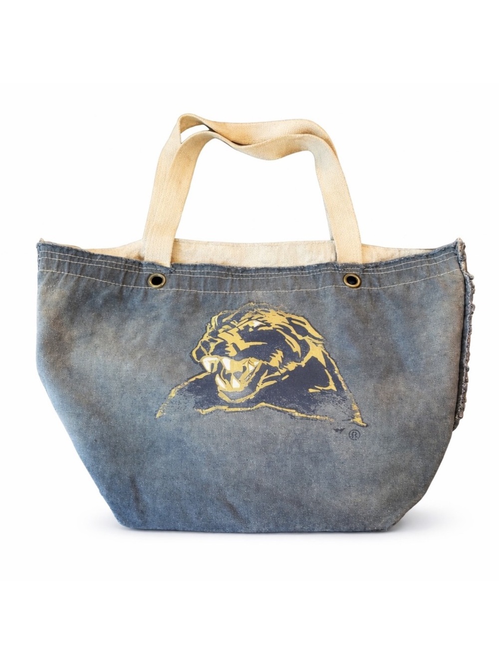 Vintage Denim Pittsburgh PITT Panther Tote Bag Distressed Canvas Shoulder Bag